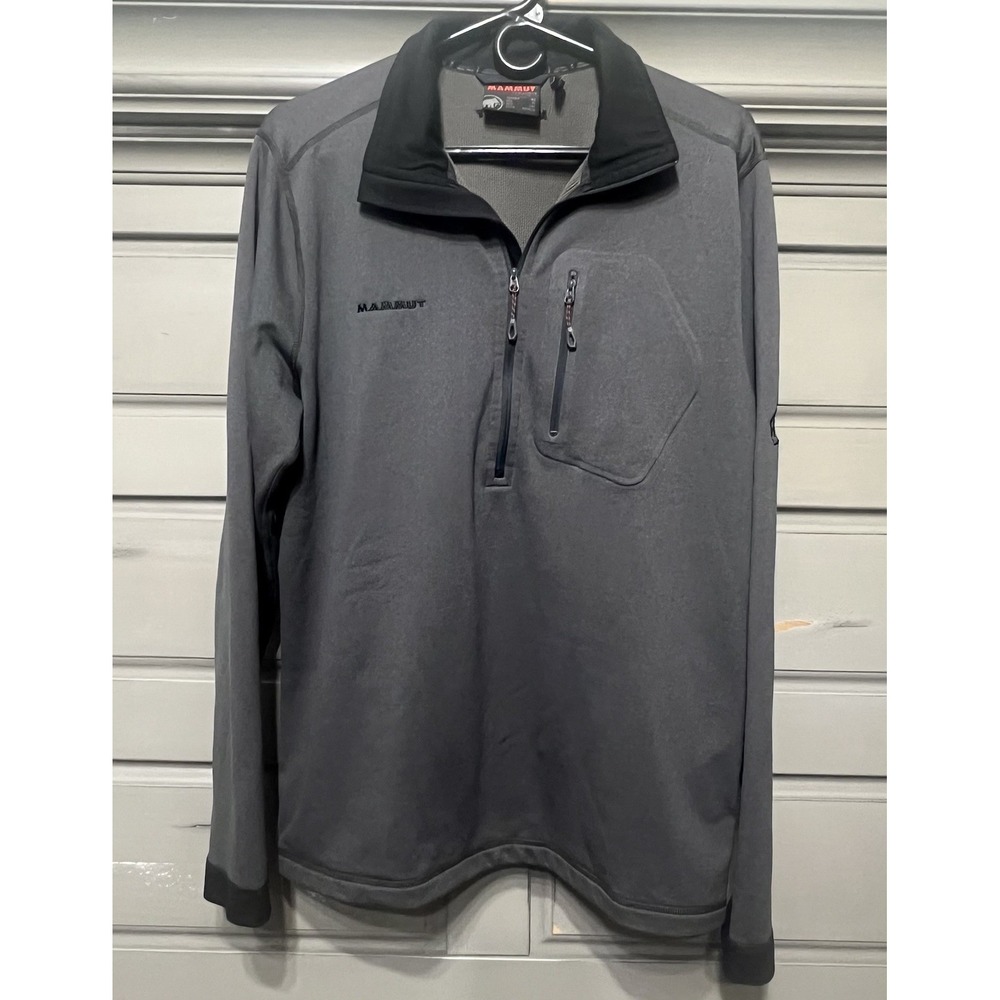 Mammut Men's XL Runbold ML Half Zip Pullover Gray Fleece Lined Sweater